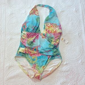 Talbots women’s Floral paisley one piece halter swimsuit